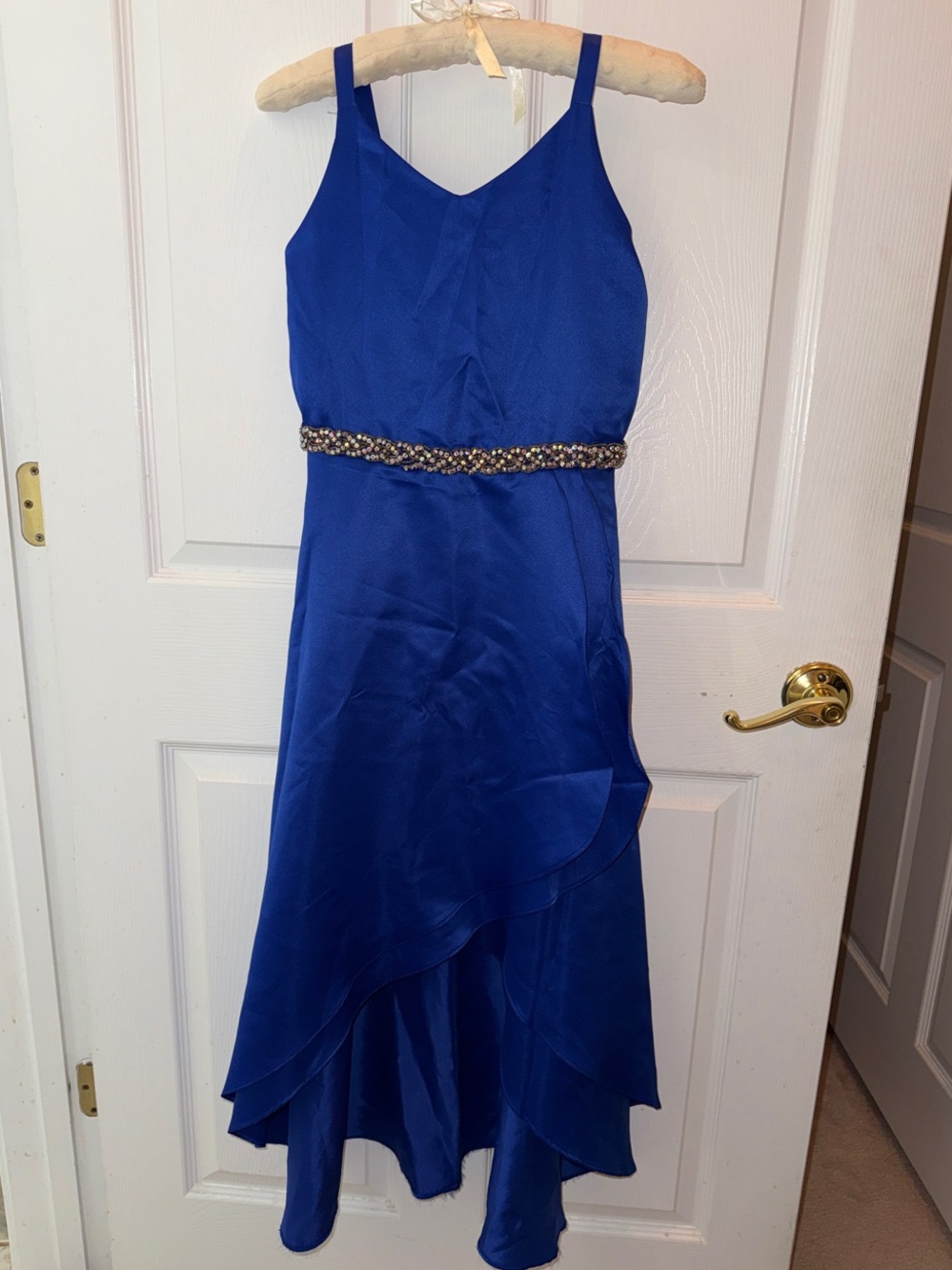 Rare Editions Cobalt Blue Beaded Waist High-Low Dress